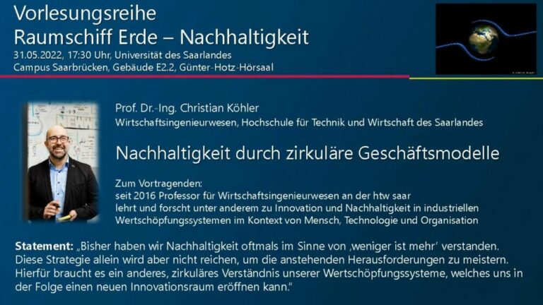 Read more about the article MBA-Absolvent Prof. Dr.-Ing. Christian Köhler hält Vortrag „Nachhaltigkeit durch zirkuläre Geschäftsmodelle“