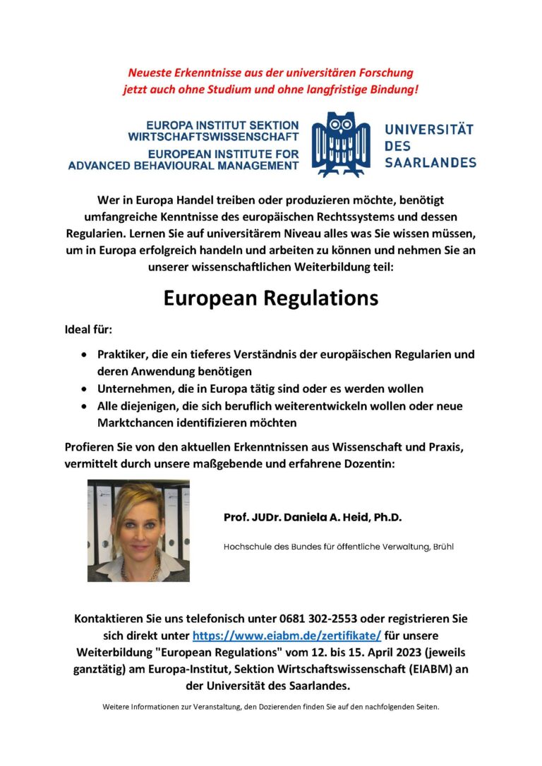 Read more about the article Zertifikatskurs European Regulations – Register Now !