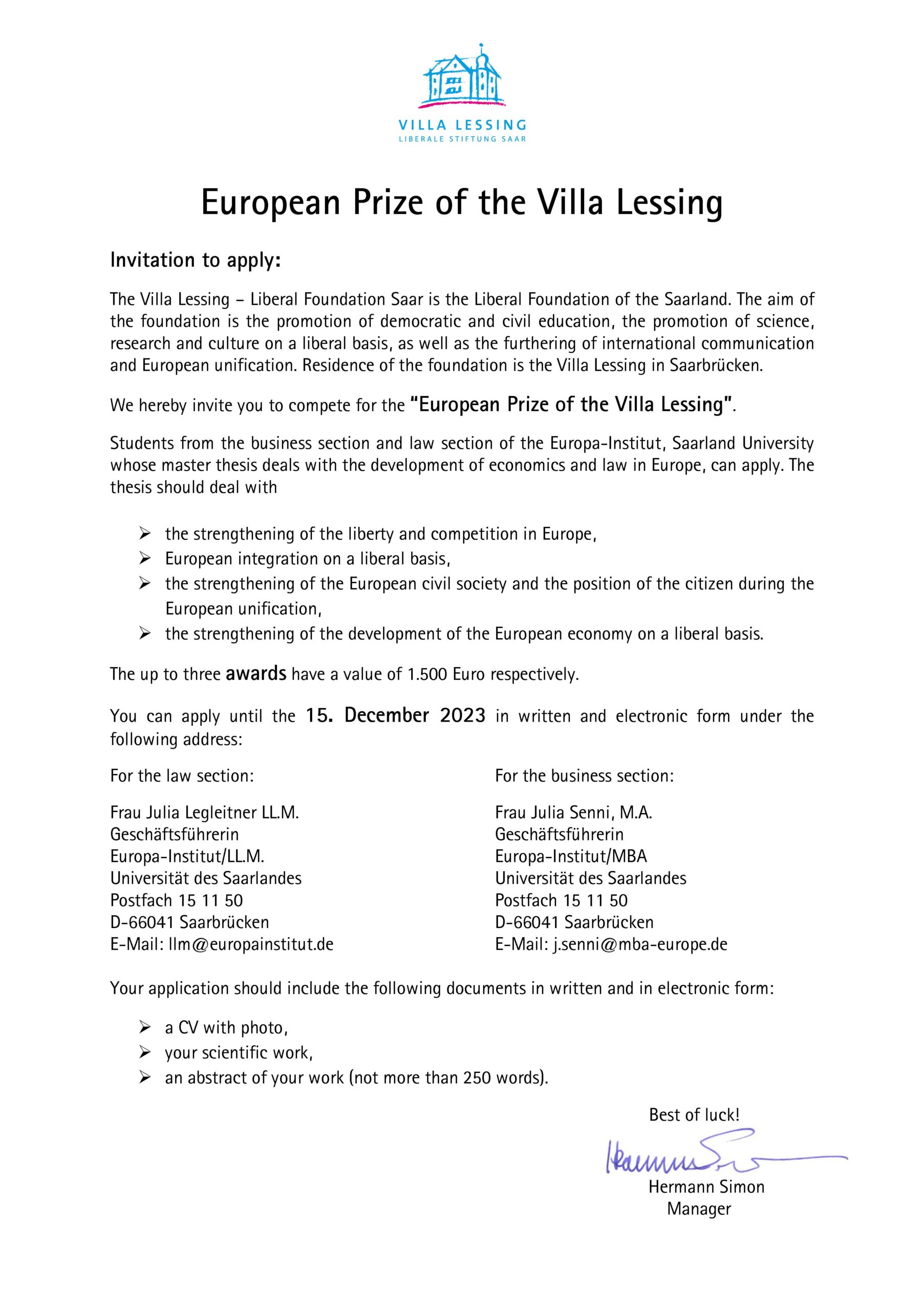 You are currently viewing Europa-Preis der Villa Lessing 2023!